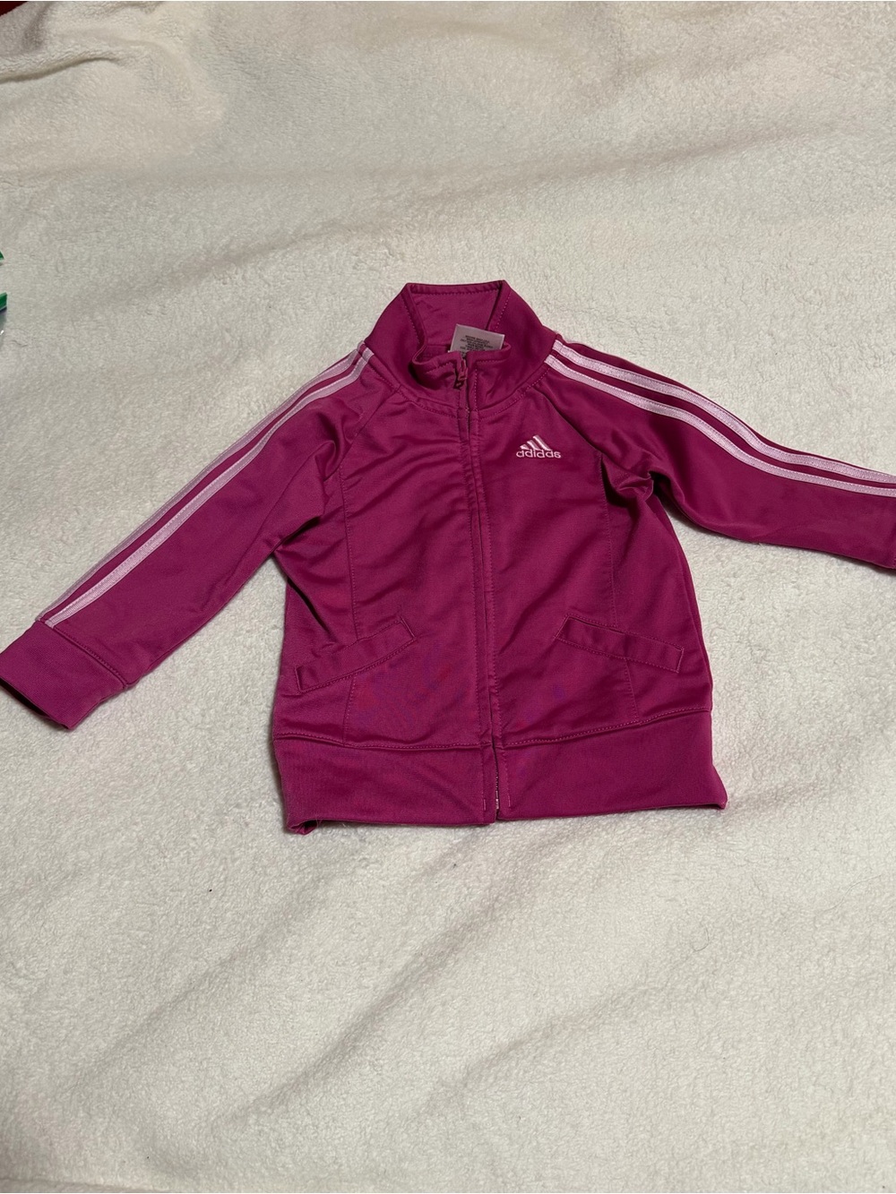 adidas Magenta Girls' Zip Track Jacket with White Stripes